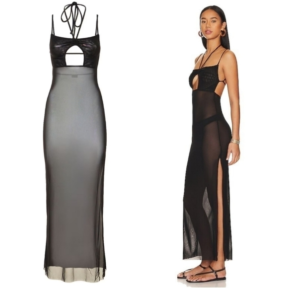 New WeWoreWhat Mesh Strappy Black Maxi Dress NWT Medium - Picture 5 of 12